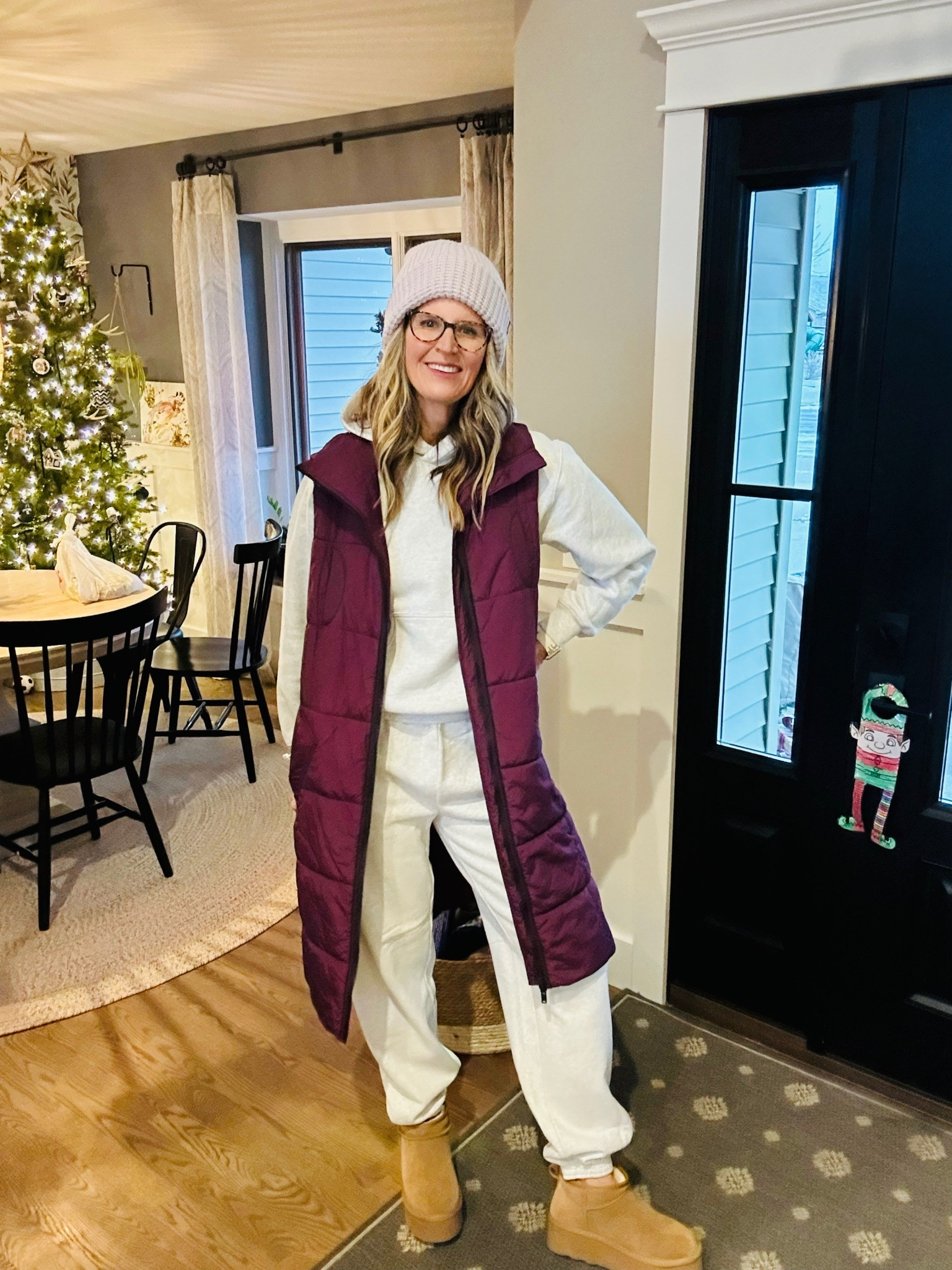 When the wrapping paper is still on the floor and the coffee hits just right… this is the uniform. Cozy sweats, long puffer vest, beanie, and the comfiest boots — the official ‘recovering from holiday madness’ outfit. Zero effort, maximum warm-and-cute energy. 🎁➡️🧘‍♀️
Linking everything because comfort season is NOT over. I am wearing an XS vest, small tall sweats and small hoodie.  5’9 138lbs #freepeoplemovement #aritzia

#LTKootd #LTKOver40 #LTKHoliday