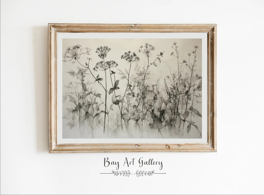 Botanical Etching Neutral Flower Sketch Botanical Drawing - Etsy | Etsy (US)