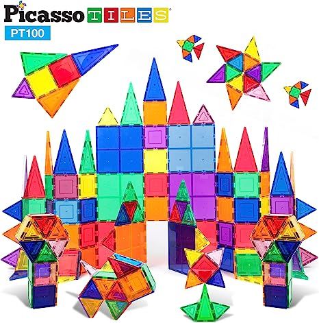 PicassoTiles 100 Piece Set 100pcs Magnet Building Tiles Clear Magnetic 3D Blocks Construction Pla... | Amazon (US)