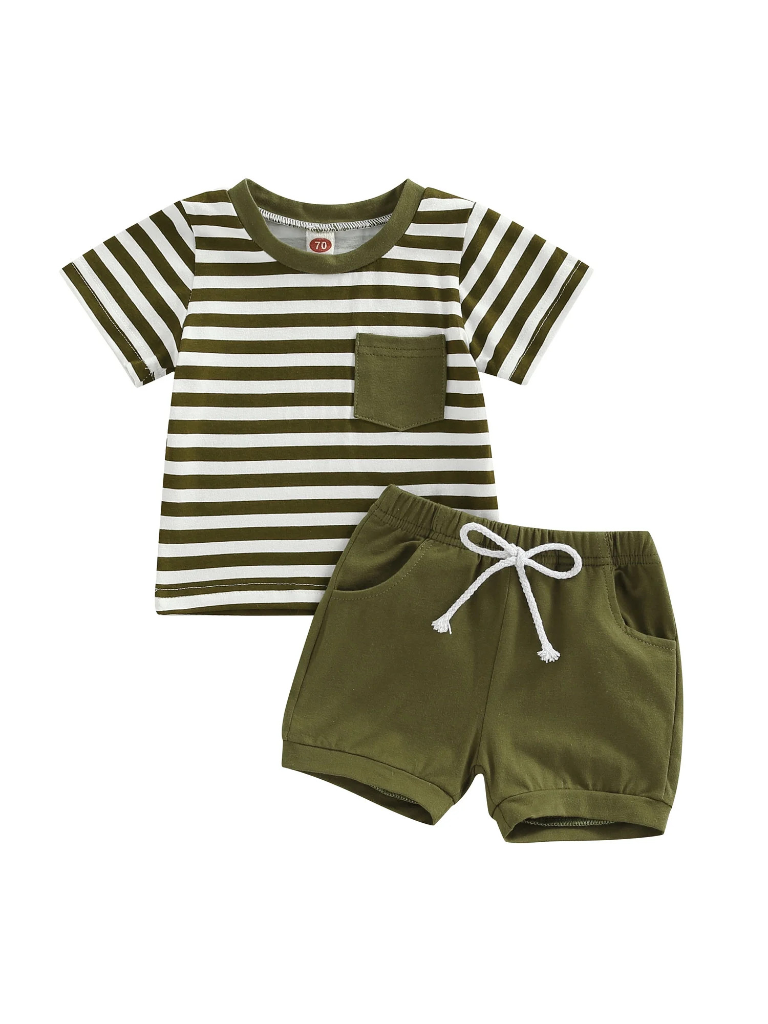 jaweiw Baby Boys Outfits Set, Short Sleeve Stripes T-shirt with Elastic Waist Shorts Summer Cloth... | Walmart (US)
