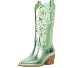 Women's Cowgirl Boots Embroidered Cowboy Boots Chunky Block Heel Western Boots Vintage Wide-calf ... | Amazon (US)