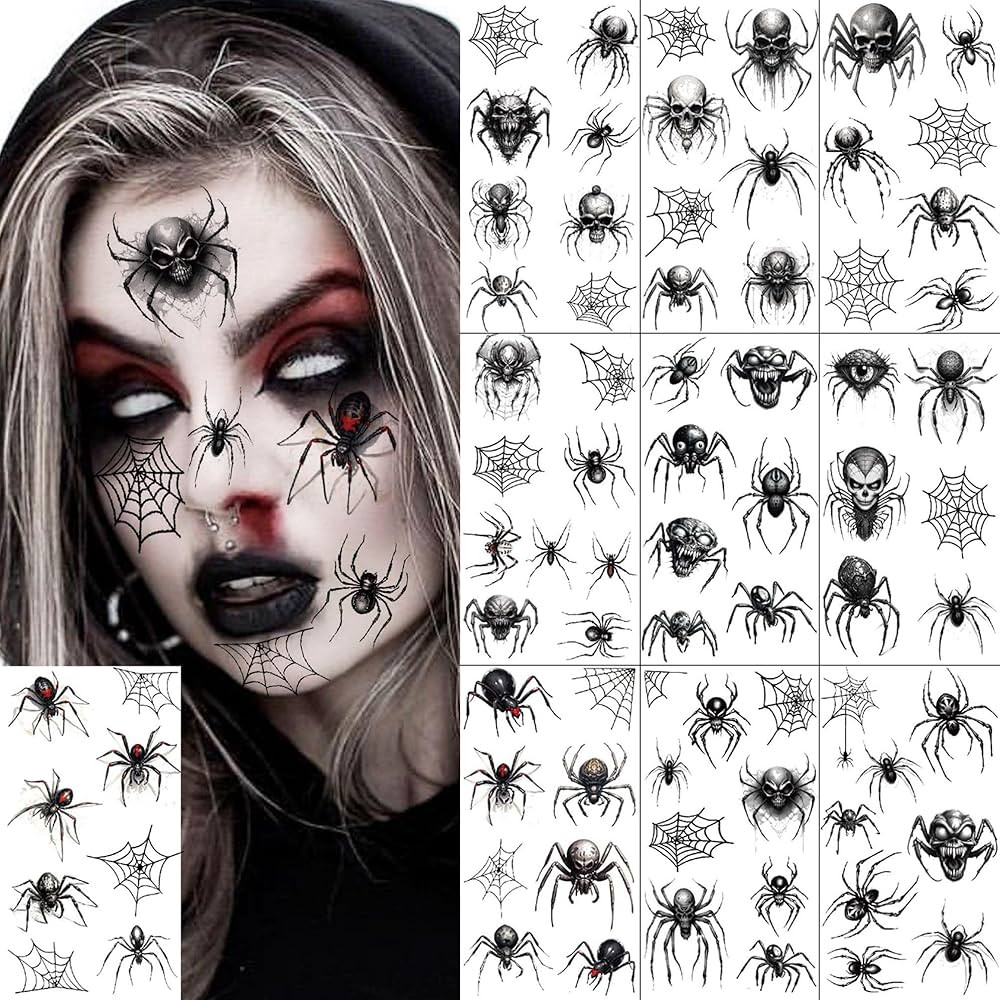 10 Sheets Halloween Spider Web Temporary Tattoos For Men Women Adults, Realistic 3D Spider Fake T... | Amazon (US)