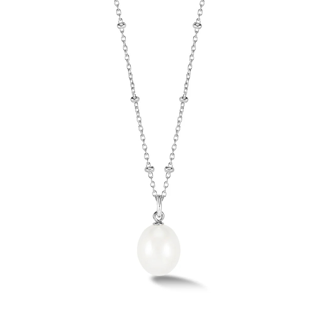 Timeless Adjustable 10mm Oval White Freshwater Pearl Pendant | Dower & Hall