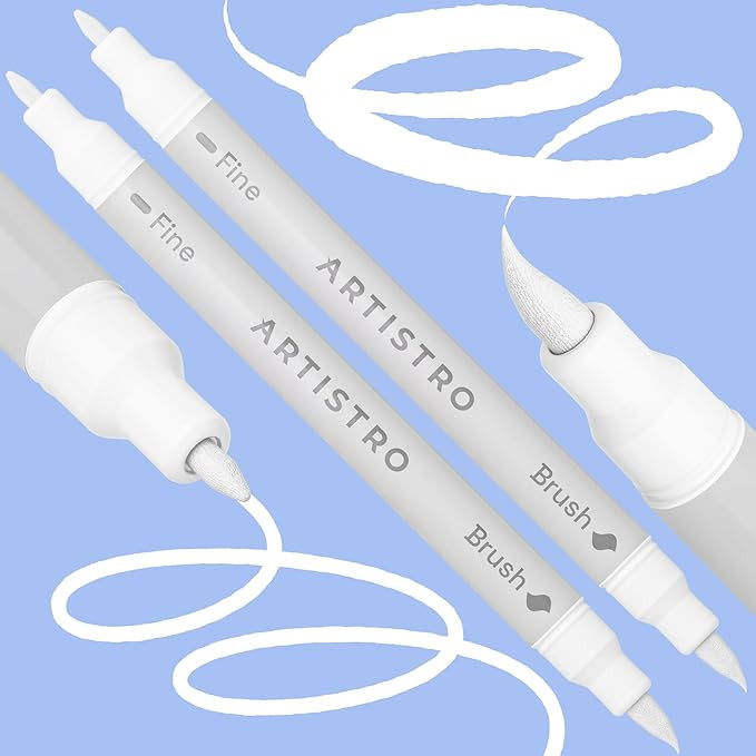ARTISTRO 2 White Dual-Tip Acrylic Paint Pens - Multisurface Markers for Glass, Rock, Fabric, Wood... | Amazon (US)