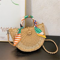 Handmade Straw Bag, Silk Scarf Tote Woven Rattan Wicker Summer Beach Women's Large Capacity Purse, G | Etsy (US)