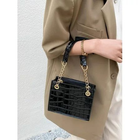 Elegant Women s Mini Croc Embossed Shoulder Crossbody Handbag Satchel Bags Black | Walmart (US)