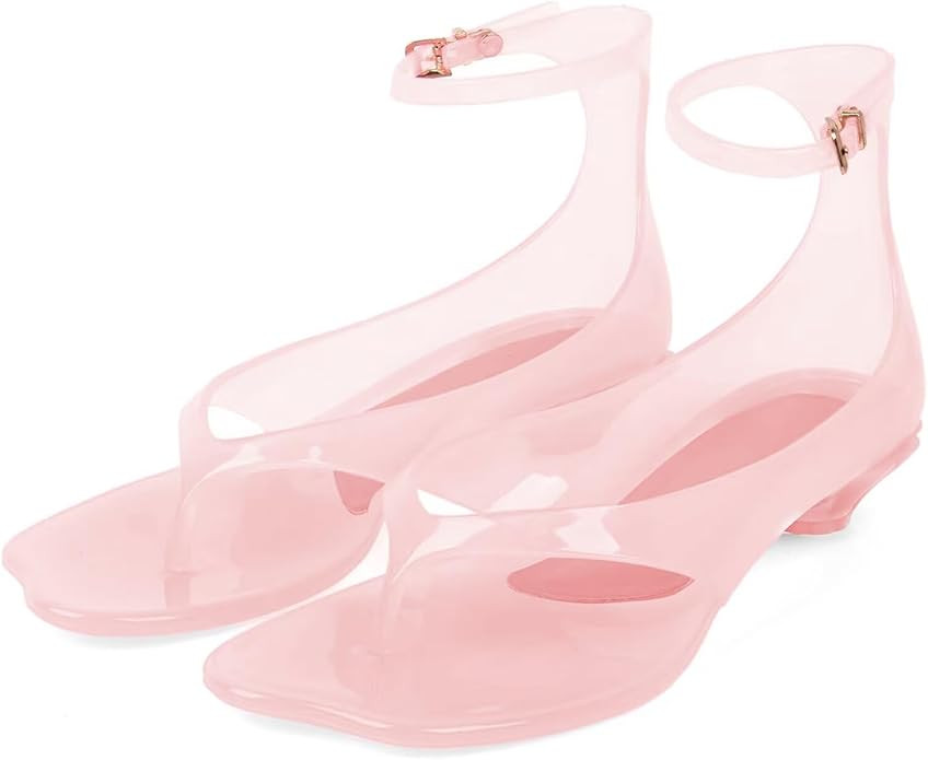 Agodor Jelly Thong Heeled Sandals for Women,Clear Flip Flop Low Kitten Heels for Women Square Ope... | Amazon (US)