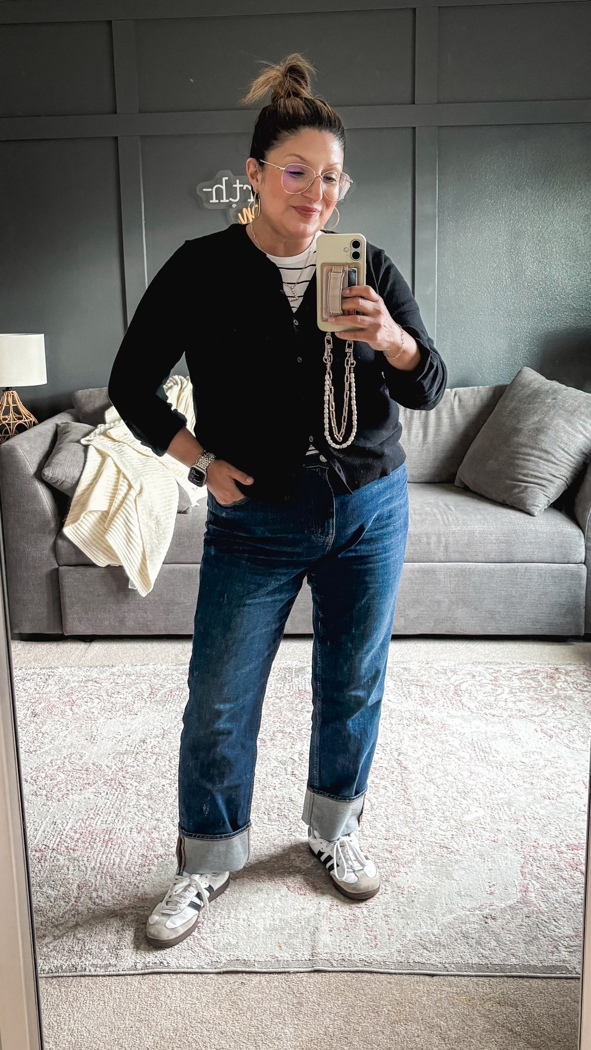 Gap factory Cardi (XL)
Gap Factory jeans (33)
Adidas sambas 

#LTKFindsUnder50 #LTKOver40 #LTKSaleAlert