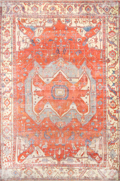 Rust Printed Winged Heraldry Flatweave Area Rug | Rugs USA