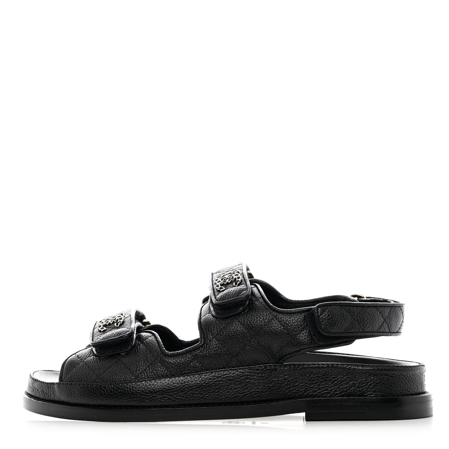 Grained Calfskin Velcro Dad Sandals 38 Black | FASHIONPHILE (US)