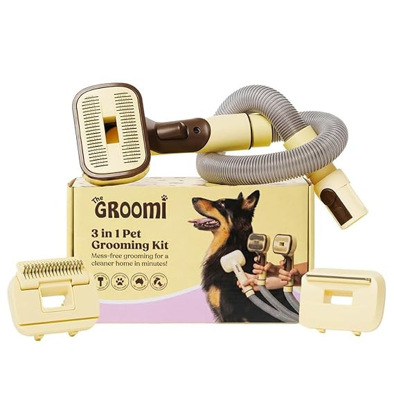 GROOMI Vacuum Pet Brush Kit – 3‑in‑1 Dog & Cat Grooming Tool, Self‑Cleaning Deshedding Br... | Amazon (US)