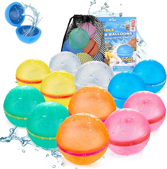Reusable Water Balloons with Mesh Bag, Latex-Free Silicone Quick Self-Sealing Water Splash Bomb f... | Amazon (US)