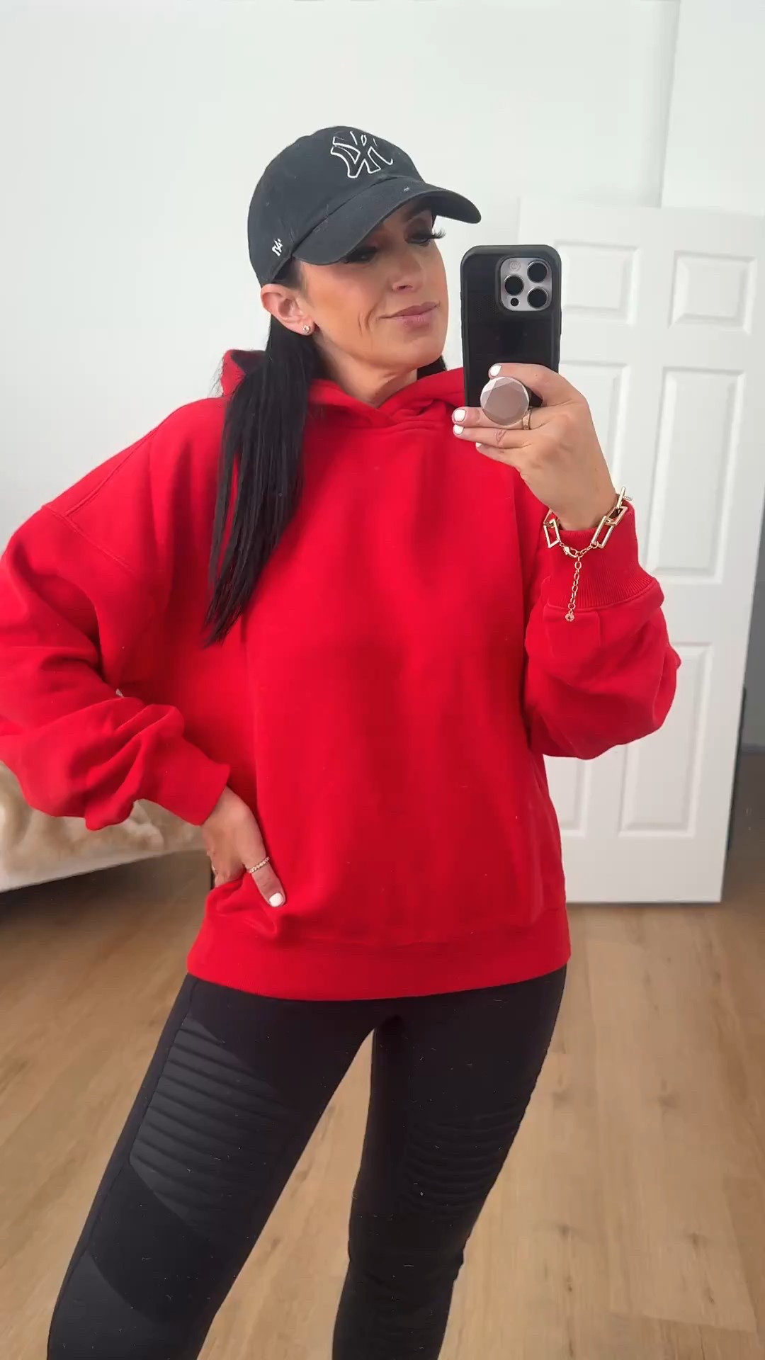 Alo Yoga Moto Leggings. Abercombie Sunday Hoodie wearing size medium $52 originally $70. 