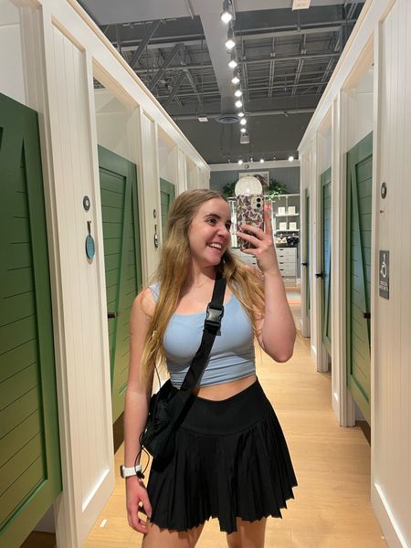 my outfit for work at aerie! 🪩 love this light blue smoothez top from aerie with this black tennis skirt from Altiland and on Amazon!

#LTKActive #LTKStyleTip #LTKWorkwear