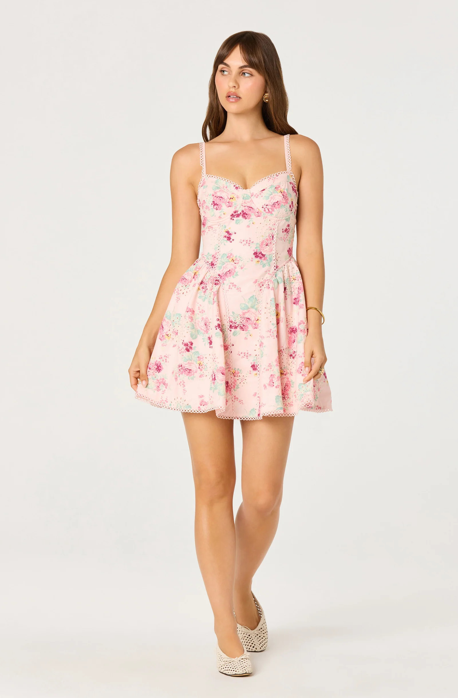Birdie Floral Eyelet Sweetheart Mini Dress | ASTR The Label (US)