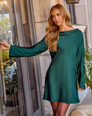 Evening Darling Satin Mini Dress Dark Green / L | VICI