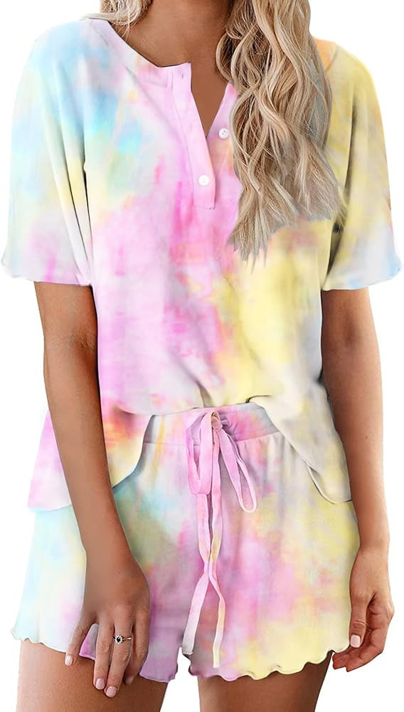 Ekouaer Tie Dye Pajamas Set Womens Loungewear Sleepwear 2 Piece PJ Sets | Amazon (US)
