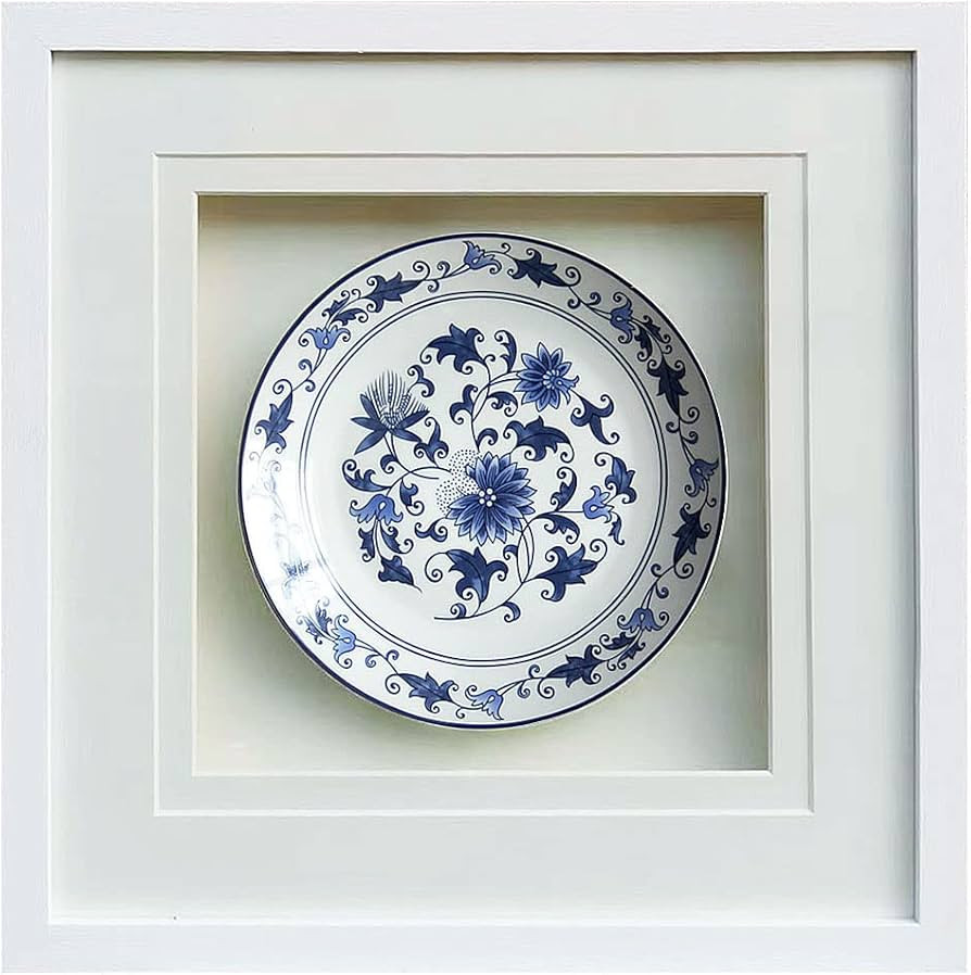 ARTECORS 20×20inch bule and white porcelain wall art with White Framed Front Glass,chinoiserie d... | Amazon (US)