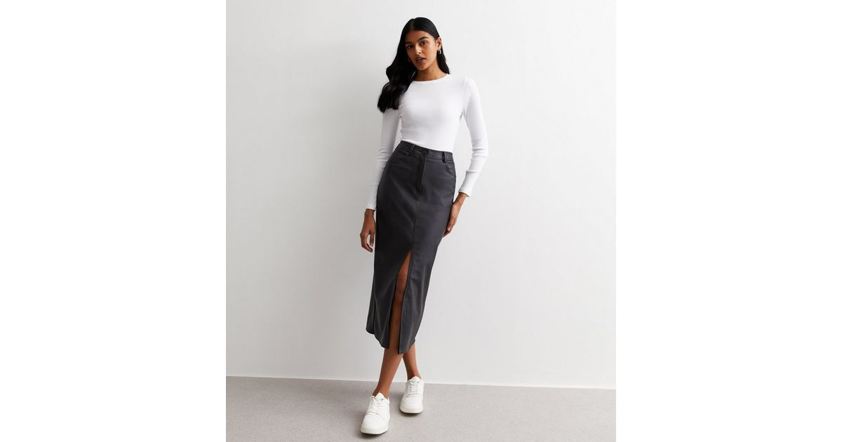 Black Leather-Look Coated Split Hem Midaxi Skirt
						
						Add to Saved Items
						Remove fro... | New Look (UK)