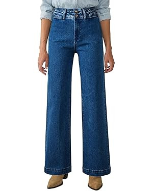 Astylish Women Wide Leg Jeans High Waisted Double Buttoned Stretchy Straight Leg Jeans Loose Tren... | Amazon (US)