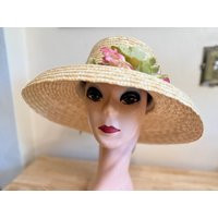 Vintage Floral Wheat Straw Hat Retro Summer Garden Party Style | Etsy (US)