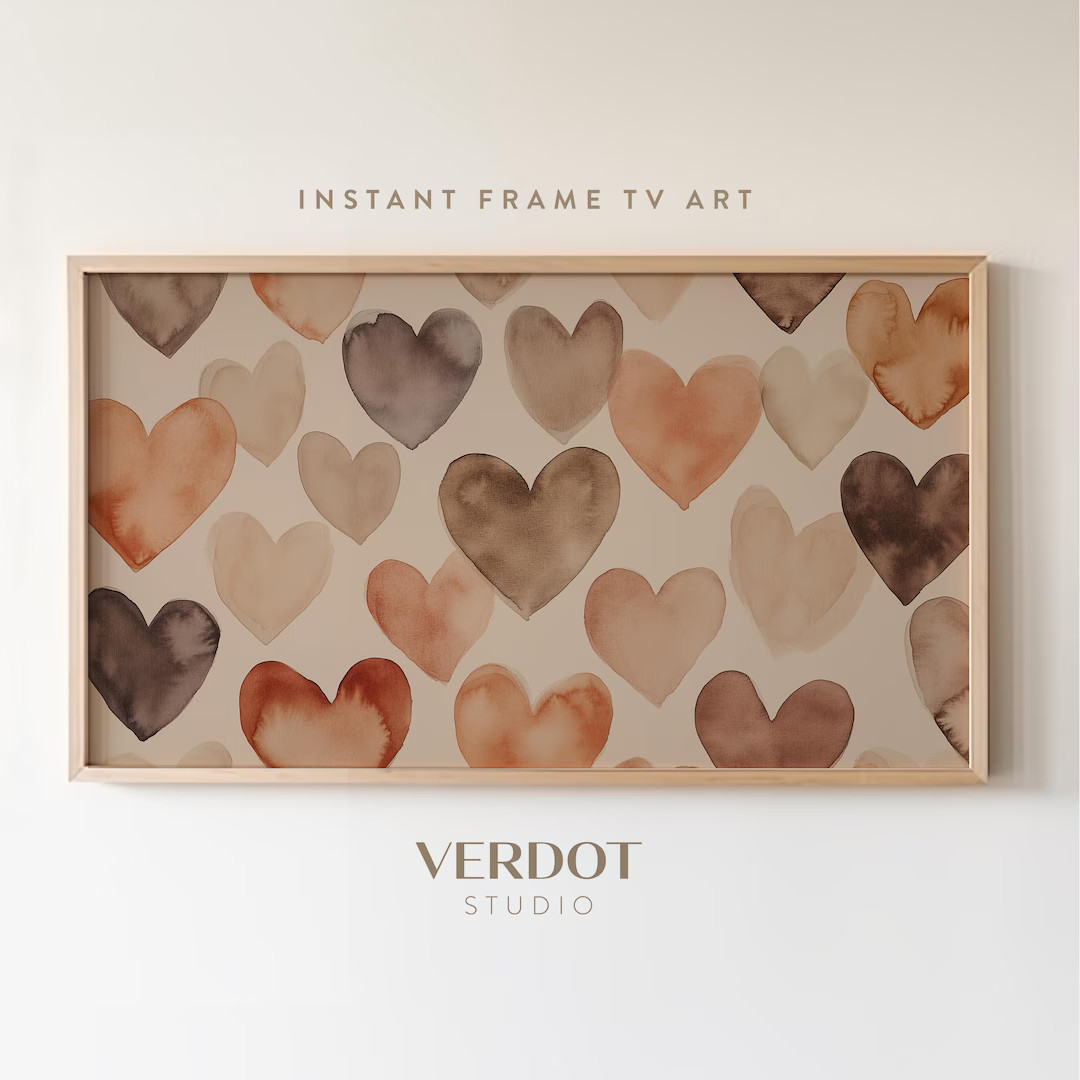 Valentine's Hearts Frame TV Art, Neutral Heart Painting, Valentine's Day Decor, Rustic Heart Scre... | Etsy (US)