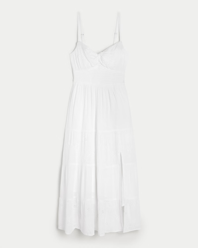 Eyelet Twist-Bust Tie-Back Midi Dress | Hollister (US)