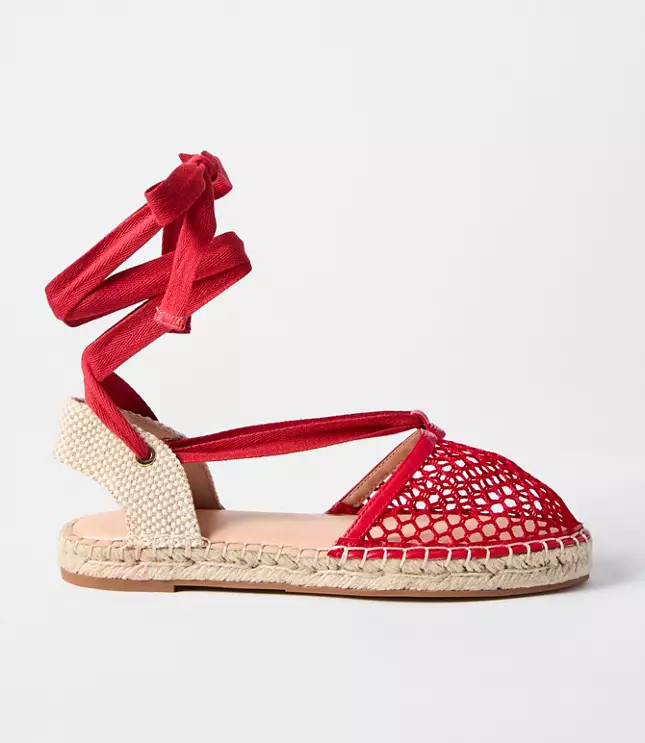 Mesh Lace Up Flat Espadrilles | LOFT