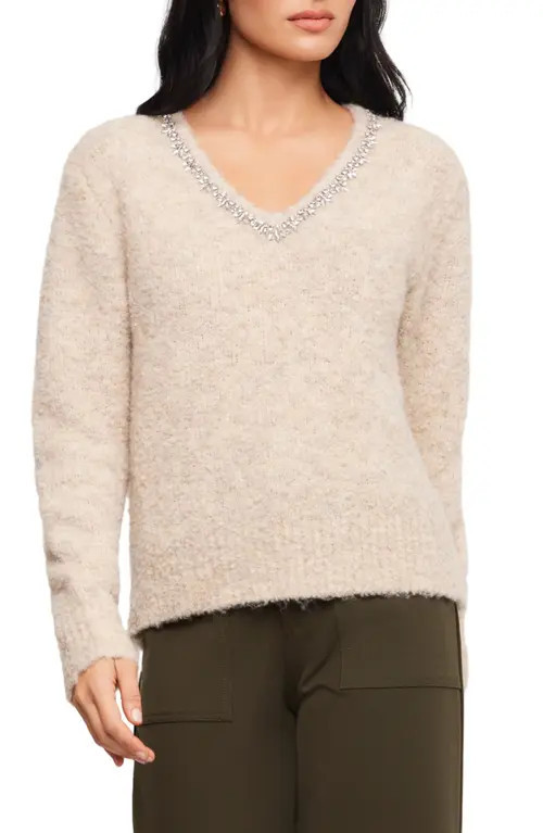 FIFTEEN TWENTY Ash Embellished V-Neck Sweater in Oatmeal at Nordstrom, Size Small | Nordstrom