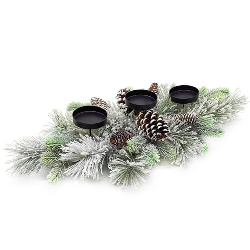 Christmas Table Centerpieces Decorations, 27.5 Inch Designed with Flocked Pine Needles, Frosted Pine Cones for Dining Table Mantel (Snowy) | Amazon (US)