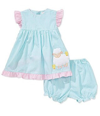 Petit Ami Baby Girls Seersucker Gingham Color Block Lamb and Chick Applique Fit-And-Flare Dress - 24 Months | Dillard's