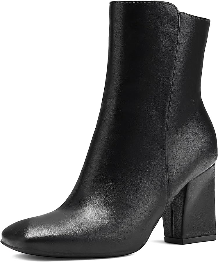 mysoft Women's GoGo Ankle Boots Square Toe Side Zipper Chunky Block Heel Mid Calf Low Heeled Shor... | Amazon (US)