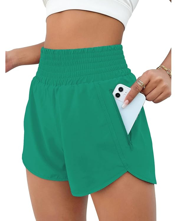 BMJL Women's Athletic Shorts High Waisted Running Shorts Pocket Sporty Shorts Gym Elastic Workout... | Amazon (US)