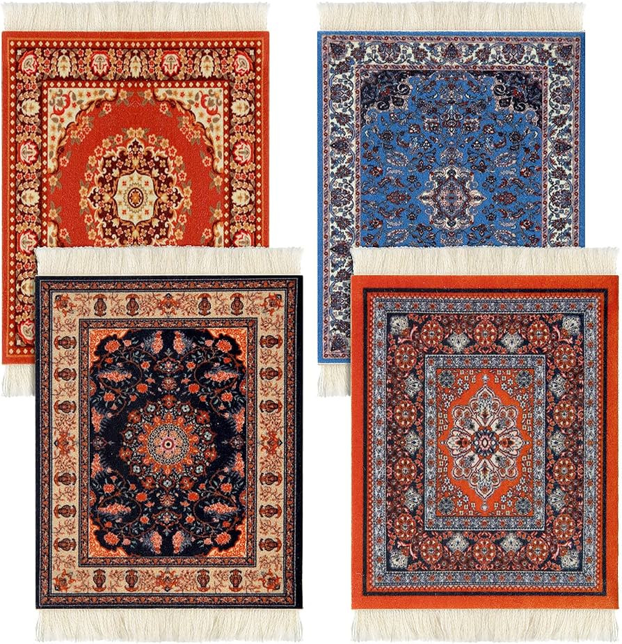 4 Pieces Rug Table Coasters Table Drink Holders Oriental Design Fabric Carpet Drink Mats Oriental... | Amazon (US)