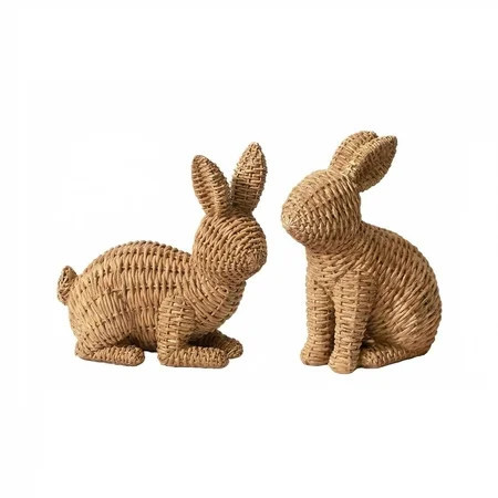 Set of 2 Brown Woven Wicker Easter Bunny Statues - 6.3" Handcrafted Rattan Rabbit Tabletop Decor, Rustic Spring Farmhouse Decorations for Home, Mantel, Porch and Easter Baskets | Walmart (US)