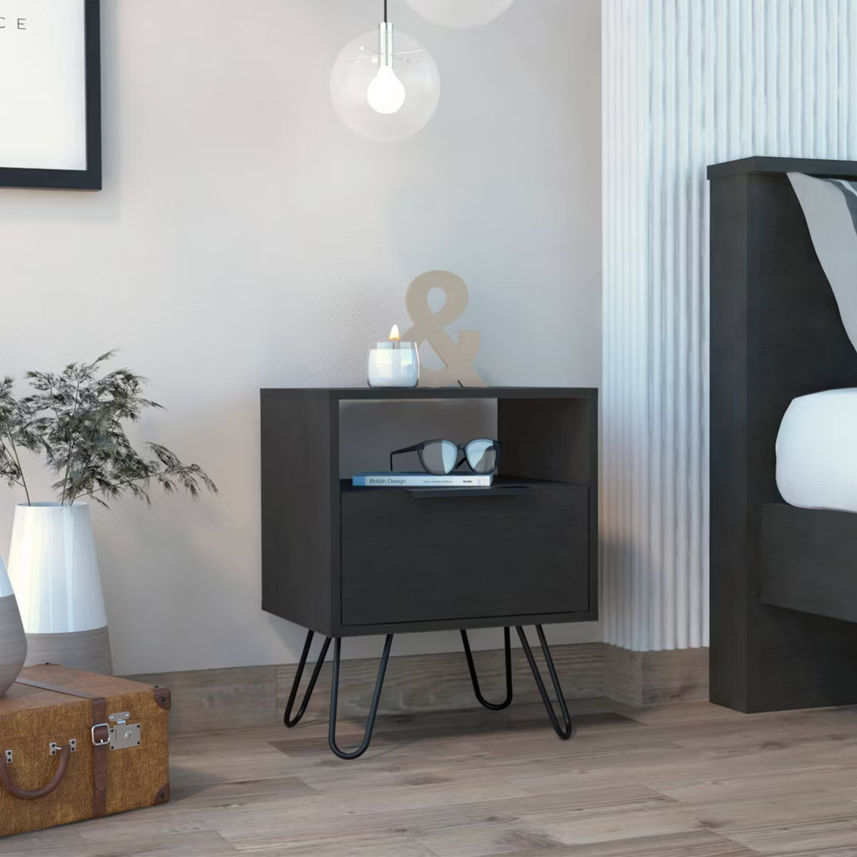 Lleida Nightstand Black - Boahaus: Contemporary Bedside Storage, Wood Laminate, 17.70"W | Target