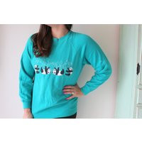 Vintage 90S Panda Bear Sweater - Teal Novelty Sweatshirt | Etsy (US)