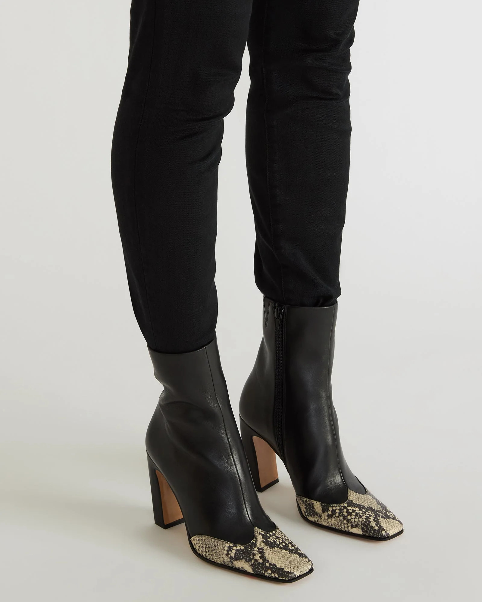 LYLE Black Leather with Snake Square-Toe Heeled Women's Ankle Boot | Steve Madden (US)