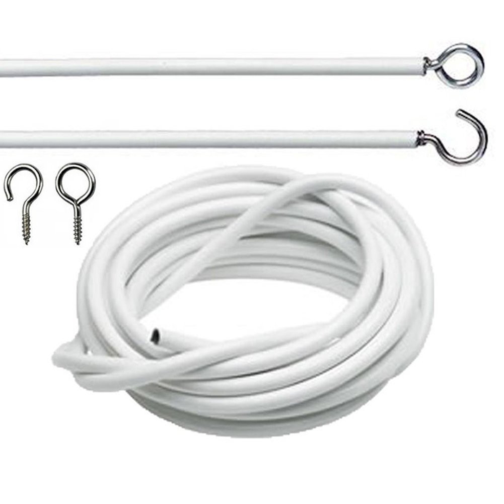 White Curtain Wire Hanging Cord with Self-Adhesive Hook and Eyes for Net Curtain Rods (3 Meter) | Amazon (US)