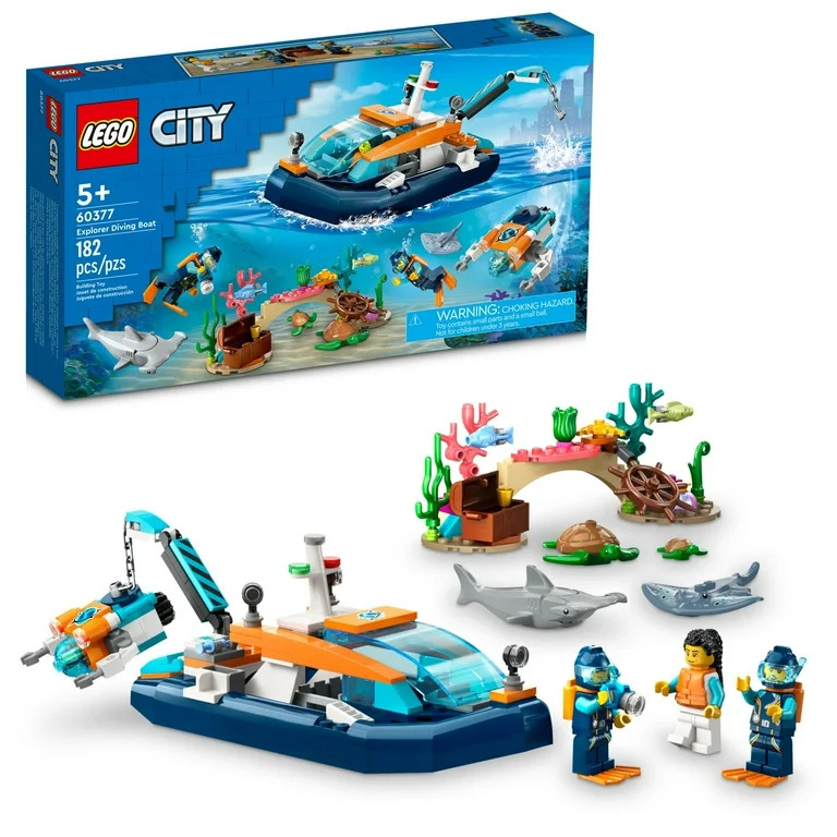 LEGO City Explorer Diving Boat 60377 Ocean Building Toy, Includes a Coral Reef Setting, Mini-Subm... | Walmart (US)