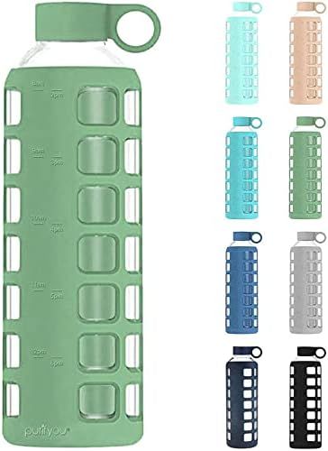 purifyou Premium 40 / 32 / 22 / 12 oz Reusable Glass Water Bottles with Time and Volume Markings, No | Amazon (US)