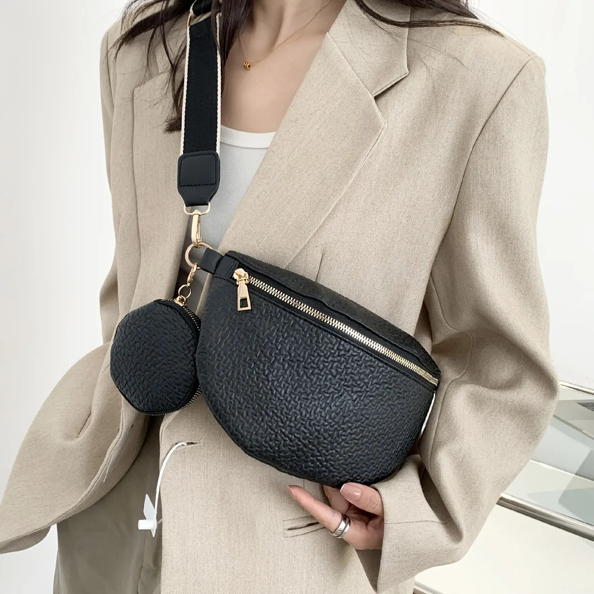 Stylish Embossed Fanny Pack: Textured Crossbody Chest Bag with Mini Coin Purse | Temu Affiliate Program