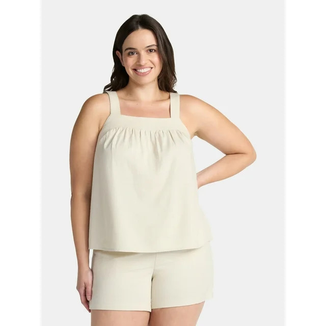 Time and Tru Women's Linen Blend Tank Top and Shorts Set, 2-Piece, Sizes XS-4X | Walmart (US)