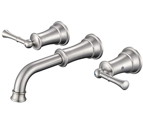 Wall Mount Bathroom Faucet Brushed Nickel, Wall Mounted Widespread Bathroom Sink Faucet, Lavatory... | Amazon (US)