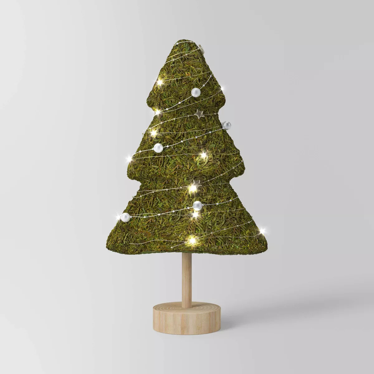 14" Lit Moss Christmas Tree Sculpture with Wood Base - Wondershop™ Green | Target