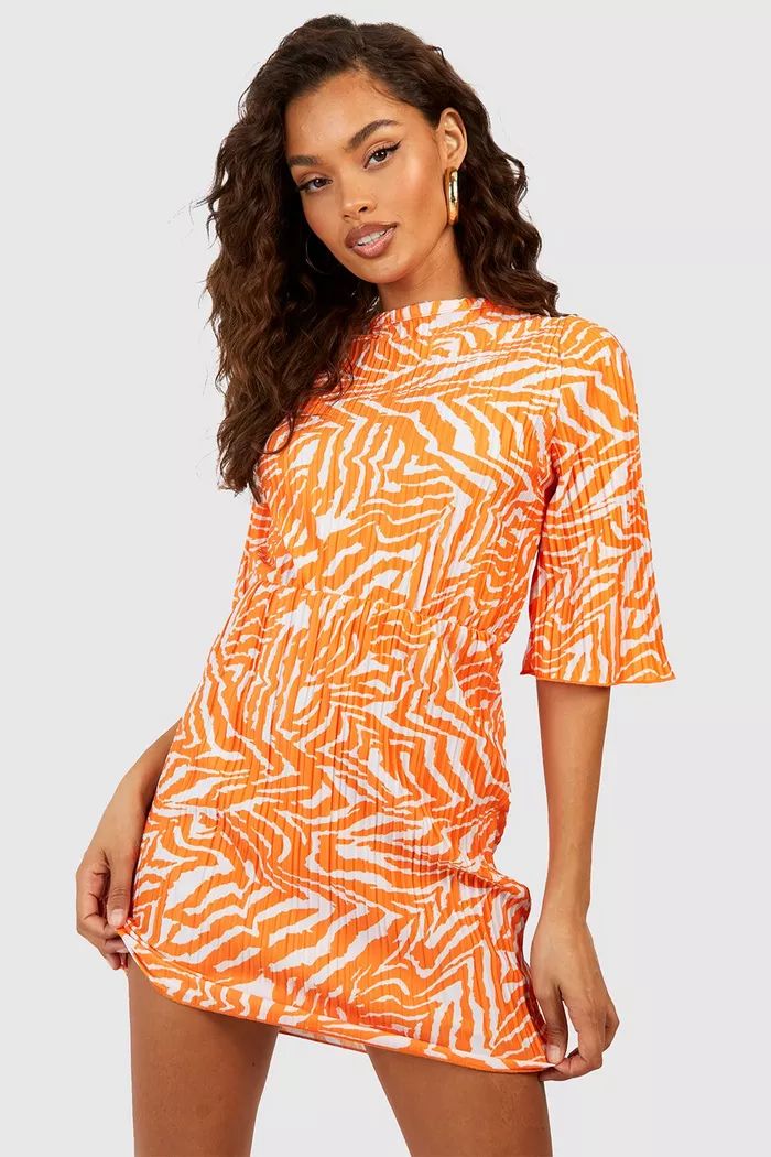 Zebra Plisse Boxy T-shirt Dress | Boohoo.com (US & CA)