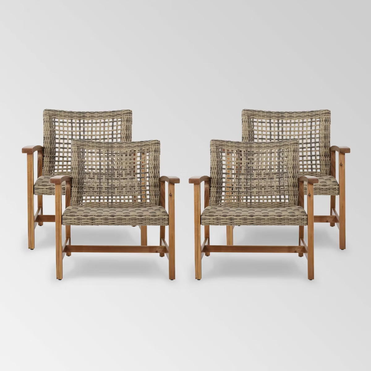 Hampton 4pk Wicker Mid-Century Club Chairs: Acacia Wood & Iron Frame - Christopher Knight Home | Target