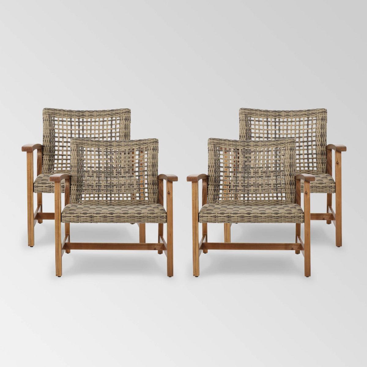 Hampton 4pk Wicker Mid-Century Club Chairs - Natural/Gray - Christopher Knight Home | Target