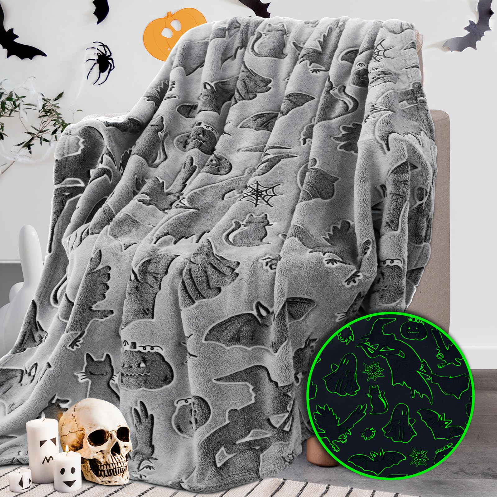 REXEO Throw Blanket Kids Soft Fleece Blankets Black Cat Halloween Throw Blanket 50"×60" | Amazon (US)