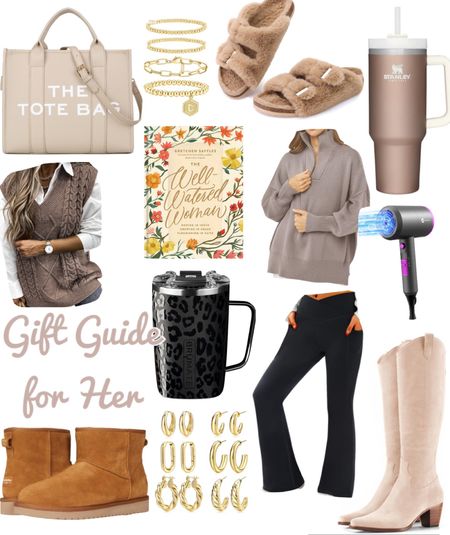 Gift guide for her! Shop cyber week on Amazon! The tote bag, flare yoga pants, ugg boots, cowboy boots, house slippers, brumate cup, Stanley cup, gold hoop earrings, sweater vest, devotional for women, and more!! 

#LTKGiftGuide #LTKCyberWeek #LTKHolidaySale